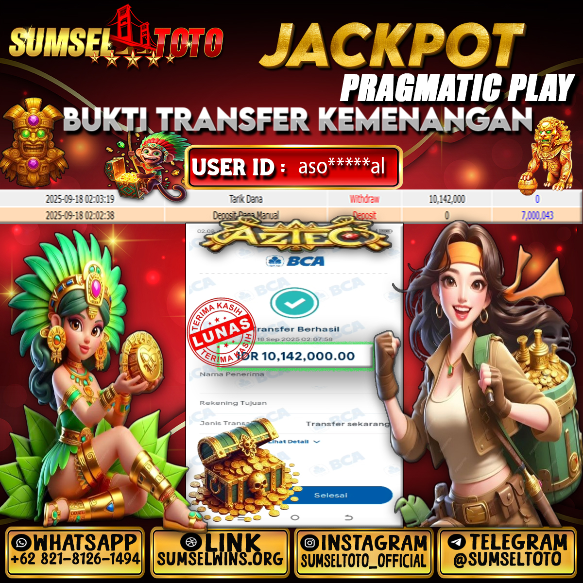 SUMSELTOTO JACKPOT AZTEG Rp.10,142,000.,- LUNAS